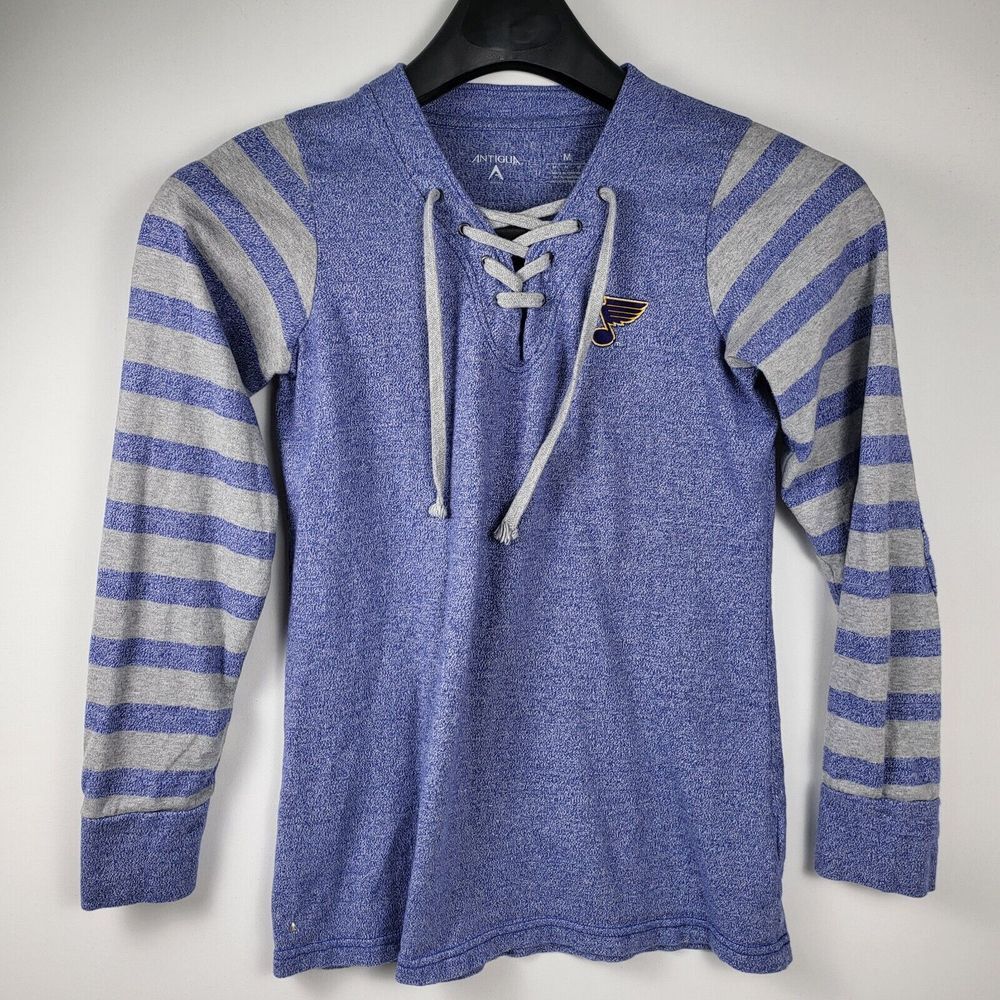 Antigua St. Louis Blues Lace-Up Long Sleeve T-Shirt‎ Elbow Patch Size Medium